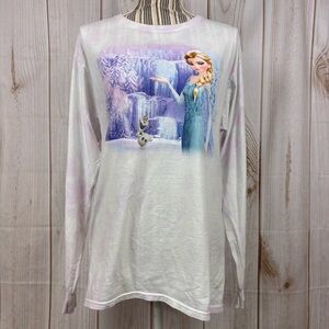 Disney Frozen Long Sleeve Tee Tye Dye Elsa Olaf Comfort White Purple Size Medium